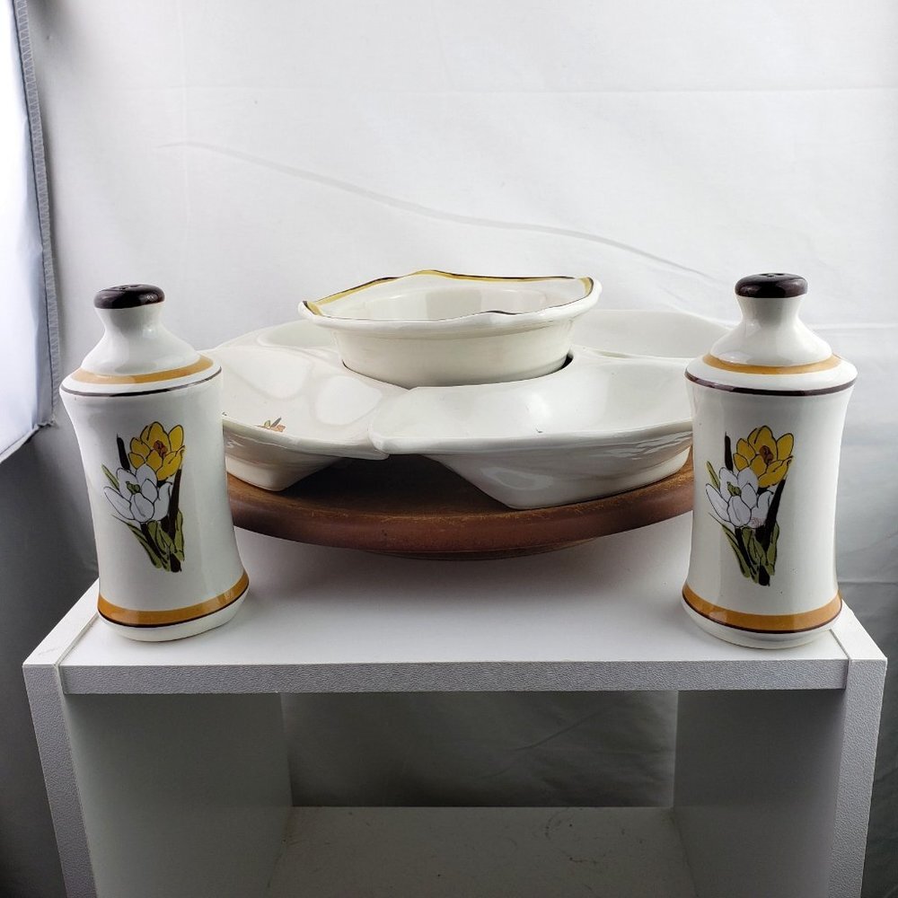 California Pottery Vintage Lazy Susan and Salt Pepper Set